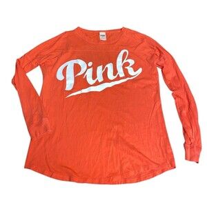 Victoria Secret PINK Sz M Cut Out Back Orange Long Sleeve Jersey Style